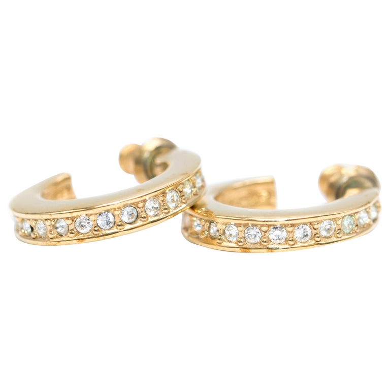 Dior GoldToned Rhinestone Hoop Earrings at 1stDibs