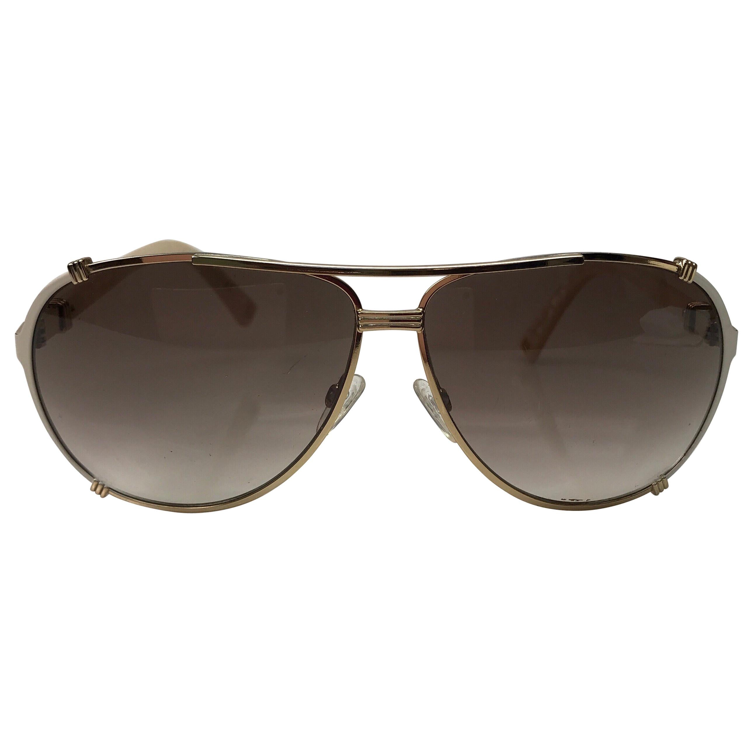 DIOR Gold & White aviator sunglasses w/ white legs & pink detail