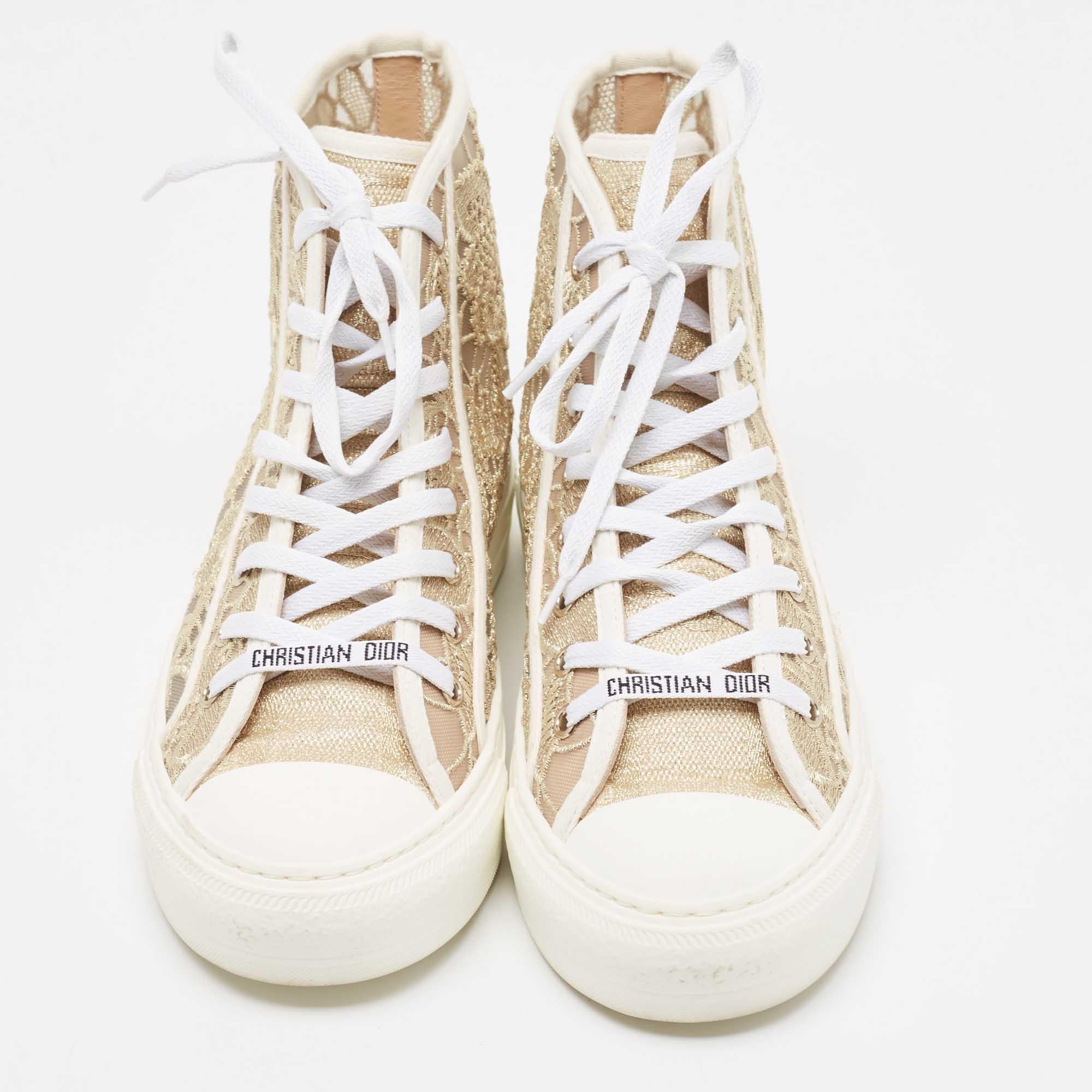 Women's Dior Gold/White Lace and Rubber Walk'n'Dior Sneakers Size 38.5
