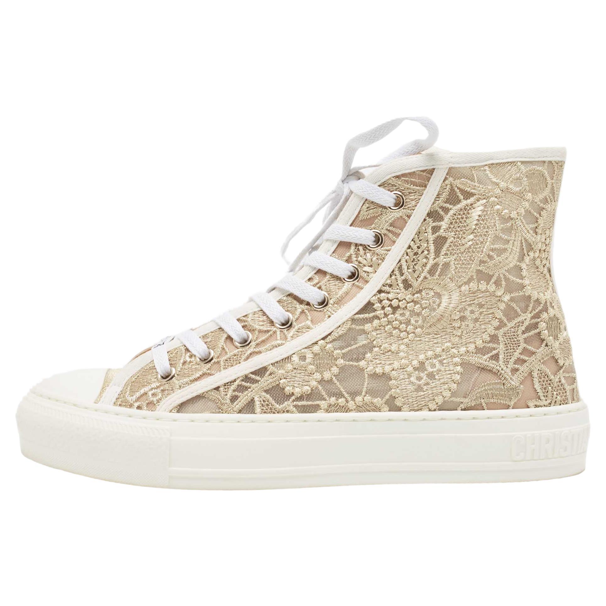 Dior Gold/White Lace and Rubber Walk'n'Dior Sneakers Size 38.5
