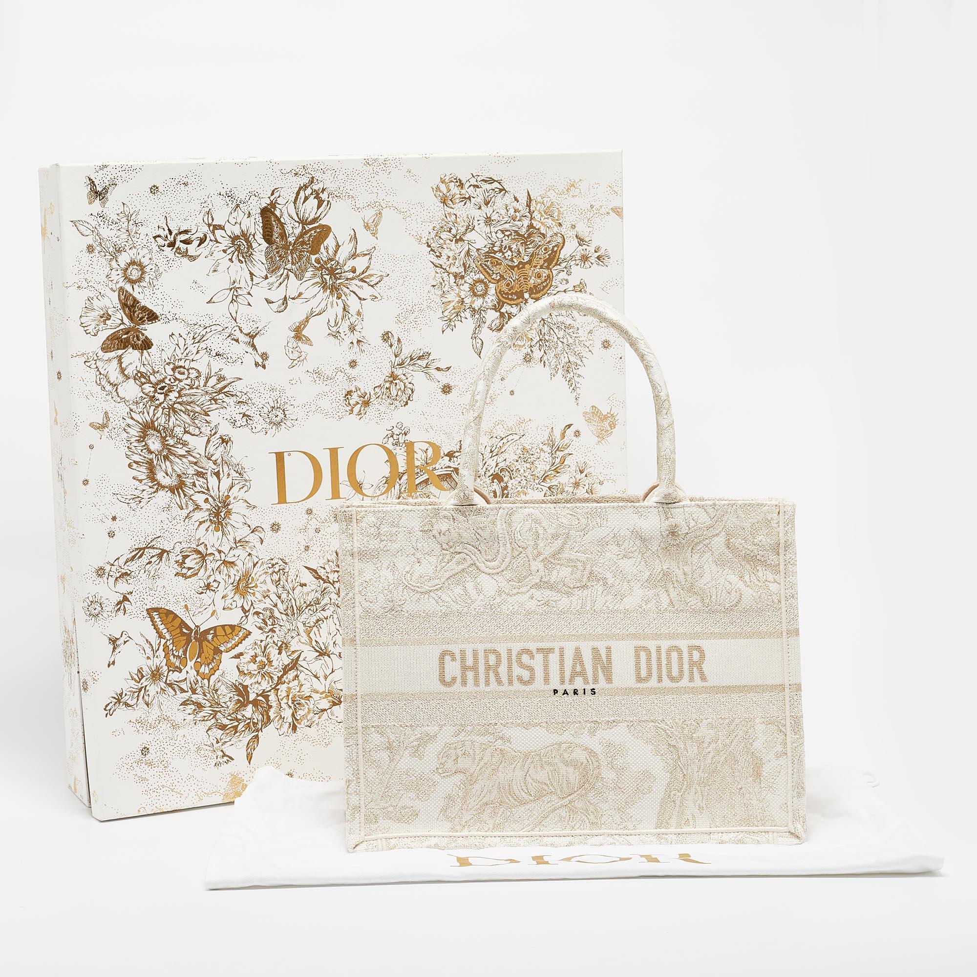 Dior Gold/White Toile De Jouy Embroidered Canvas Medium Book Tote 6
