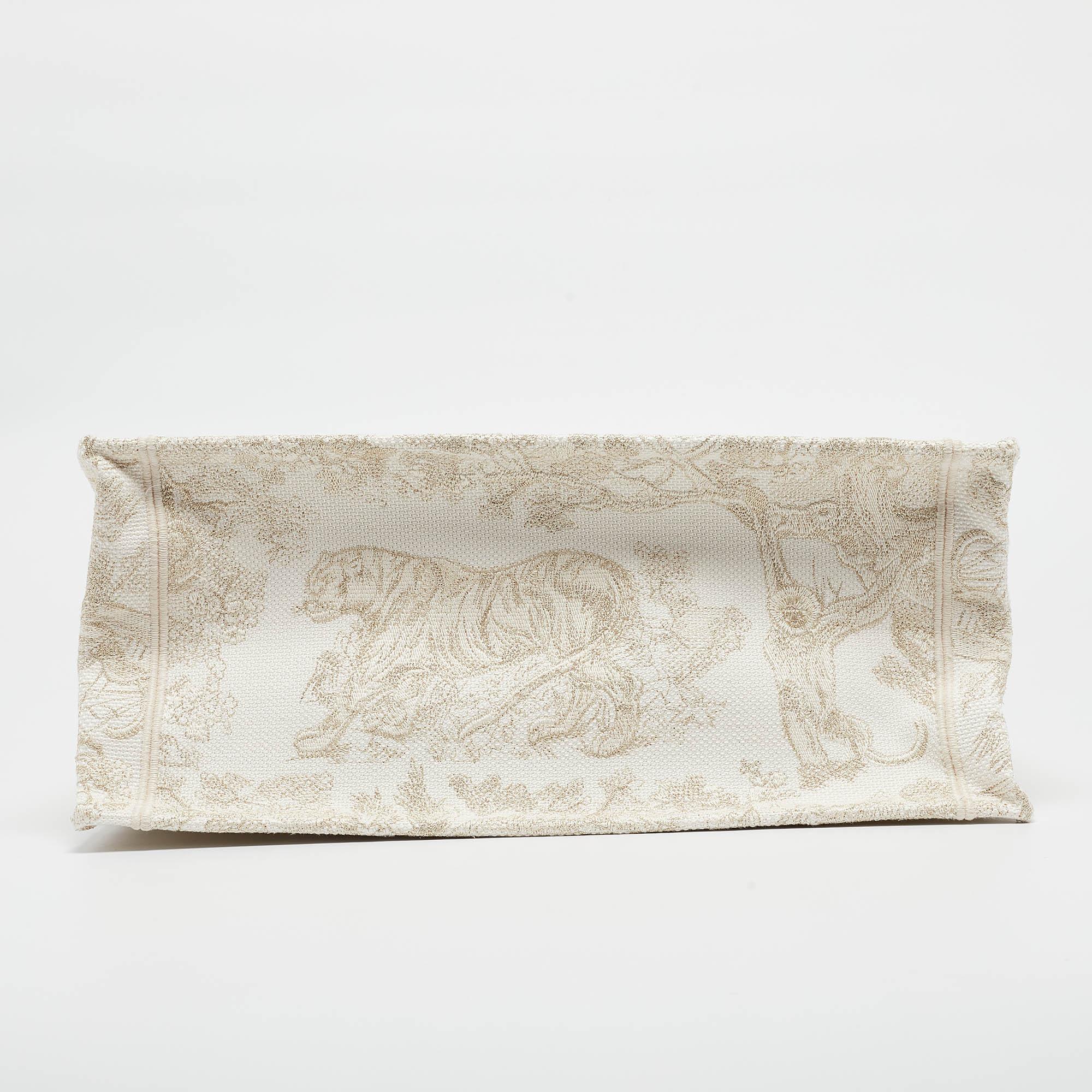 Dior Gold/White Toile De Jouy Embroidered Canvas Medium Book Tote 2