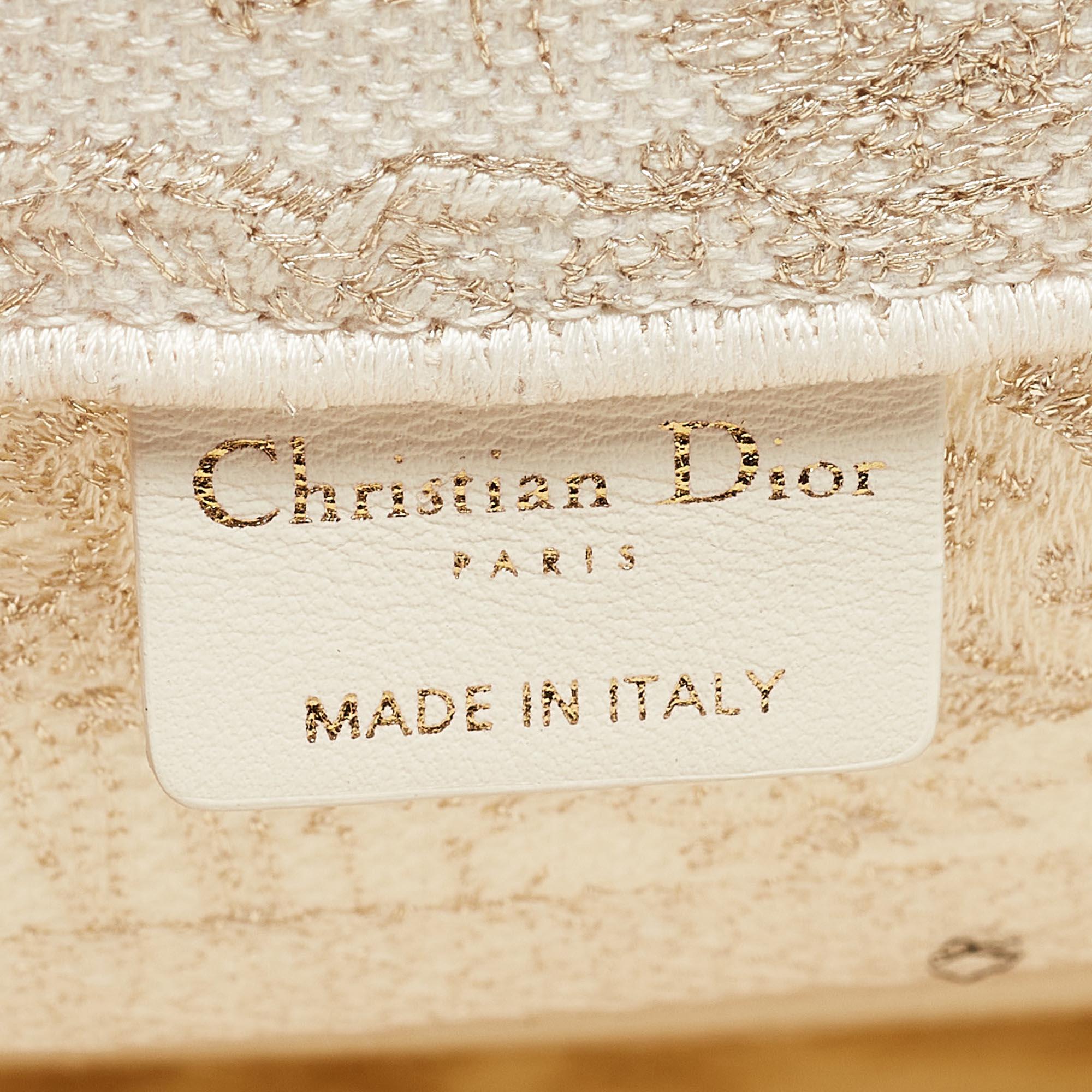 Dior Gold/White Toile De Jouy Embroidered Canvas Medium Book Tote 5