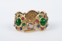 Dior Golden Metal Articulated Bracelet with Glass Paste Cabochons