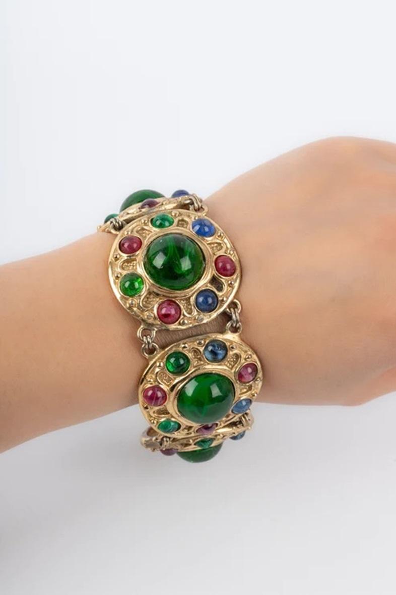 Dior Golden Metal Articulated Bracelet with Glass Paste Cabochons For Sale 5