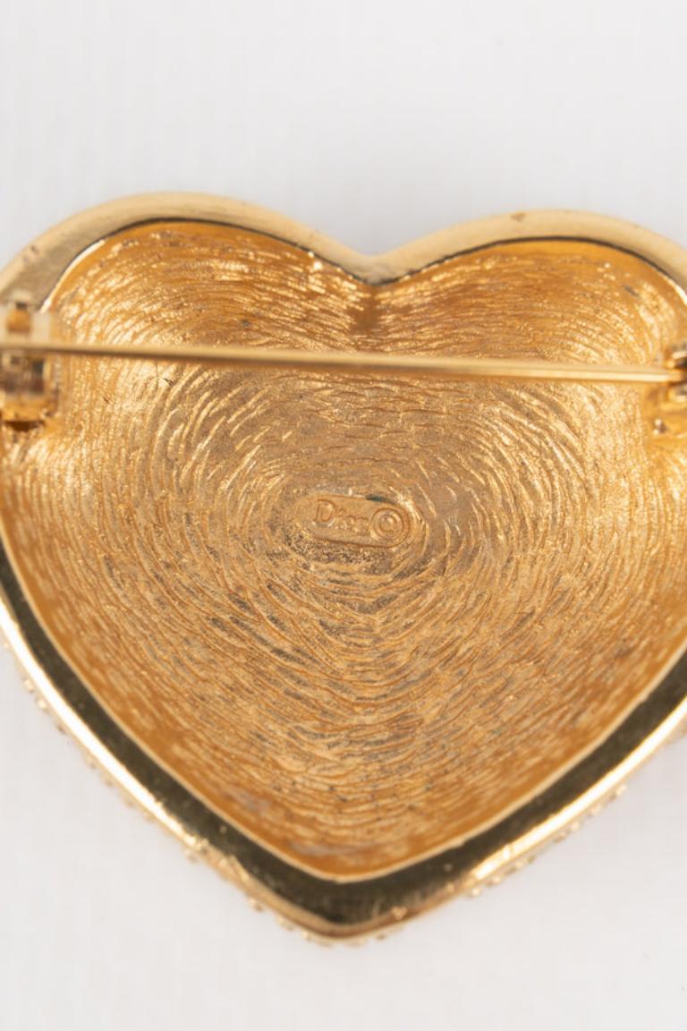 Dior Golden Metal Heart Brooch For Sale 1
