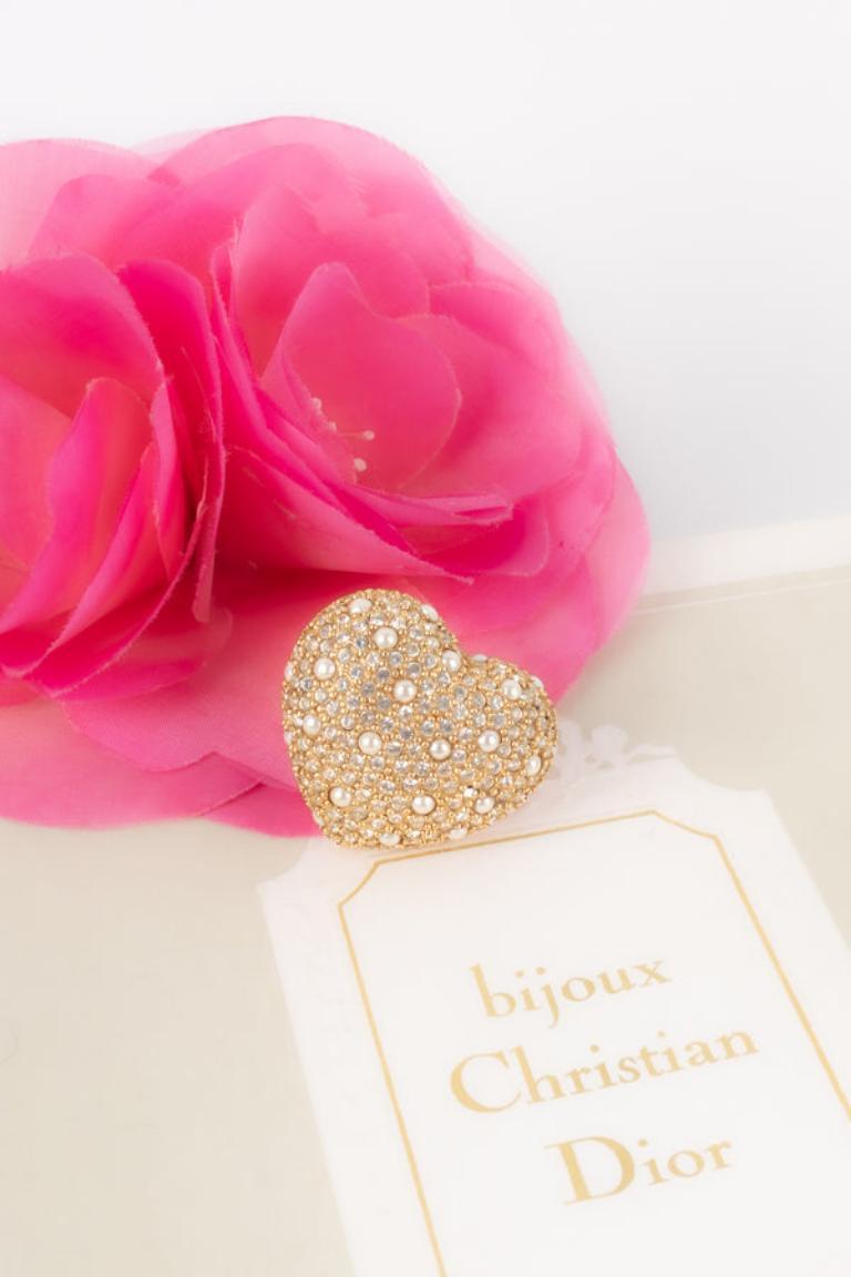 Dior Golden Metal Heart Brooch For Sale 2