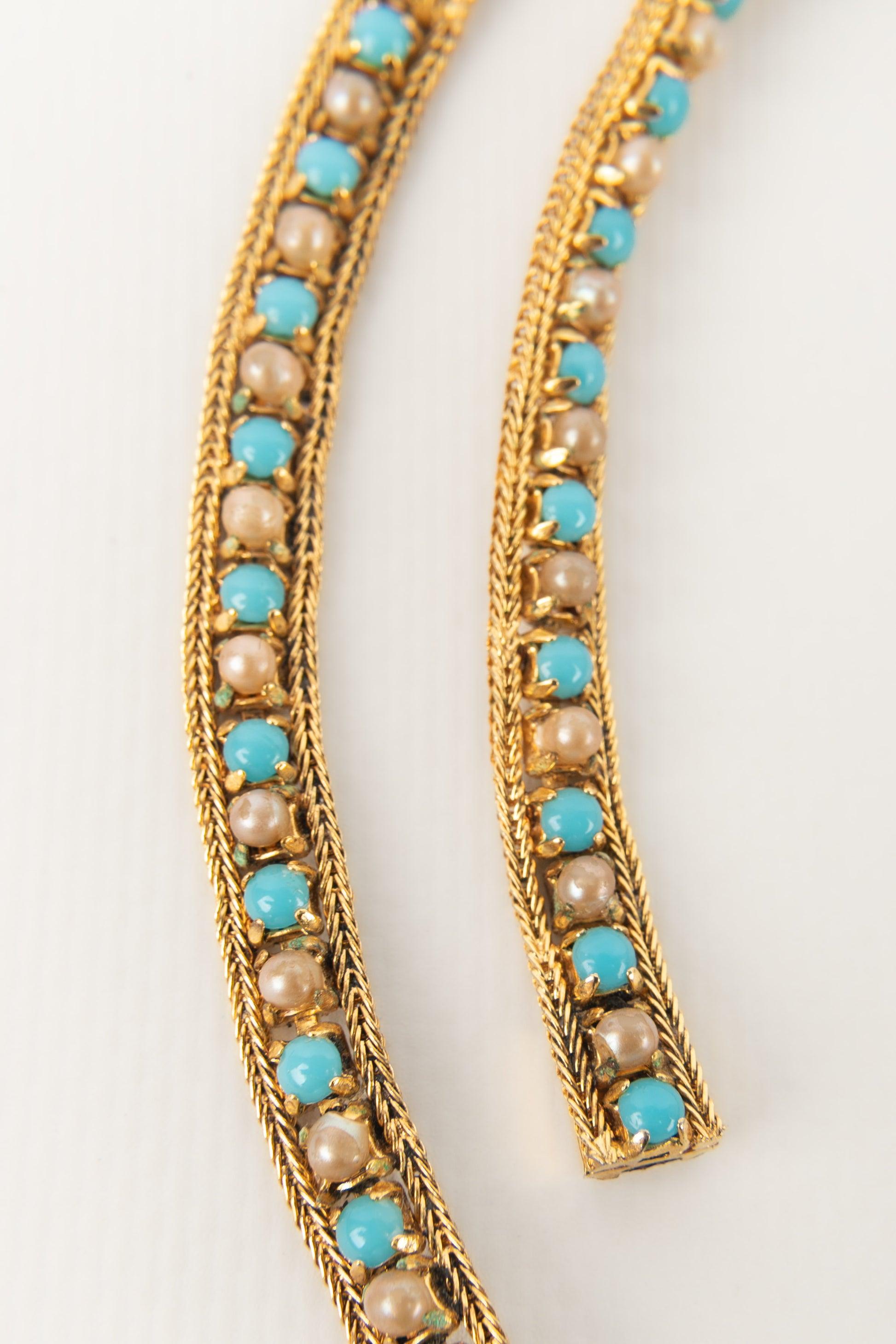 Women's Dior Golden Metal Necklace with Costume Pearly Cabochons, 1965