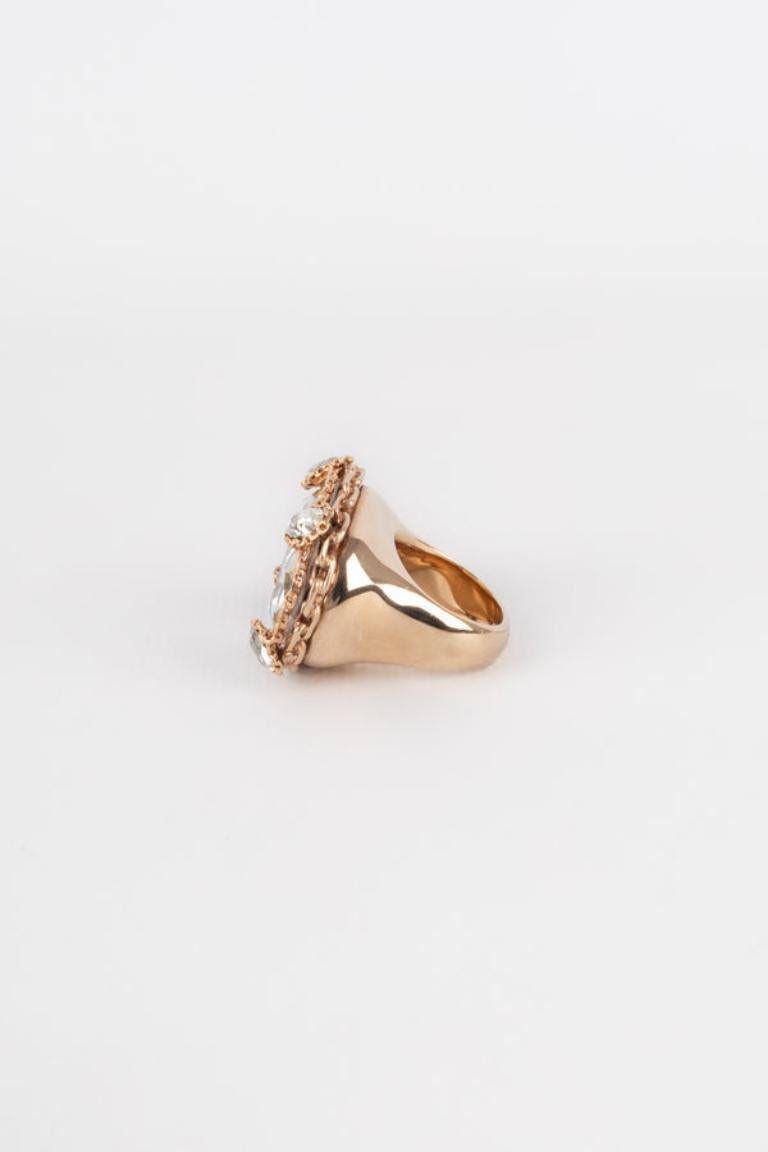 Dior Golden Ring with Rhinestones In Excellent Condition For Sale In SAINT-OUEN-SUR-SEINE, FR