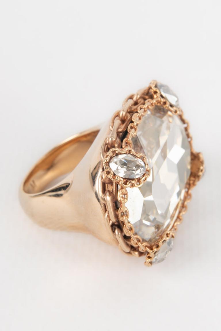 Dior Golden Ring with Rhinestones For Sale 2