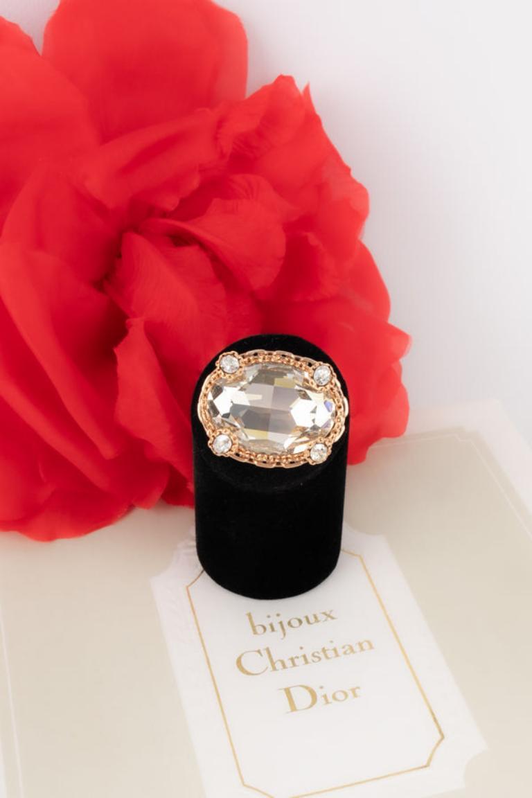 Dior Golden Ring with Rhinestones For Sale 4