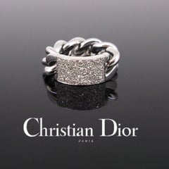 Dior Gourmette Diamonds Pave White Gold Chain Link Ring Large Model