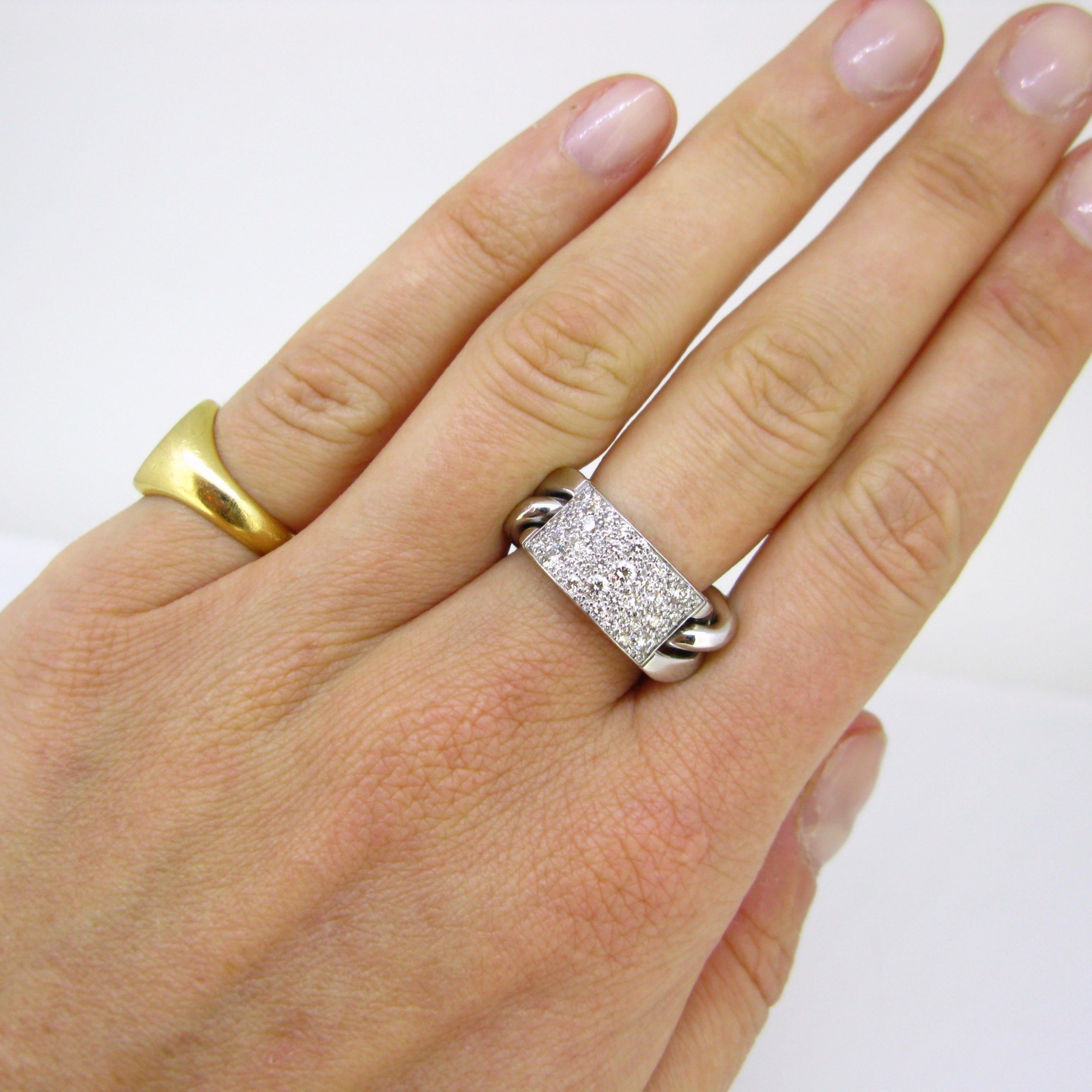 Dior Gourmette Diamonds Pave White Gold Chain Link Ring Large Model In Good Condition In London, GB