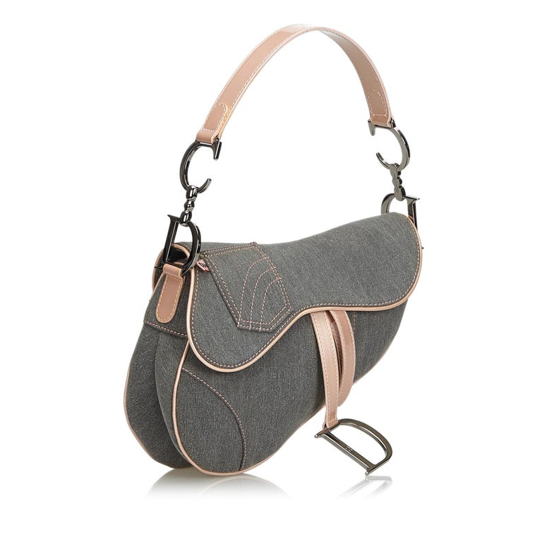 Dior Gray Denim Saddle Bag For Sale at 1stDibs