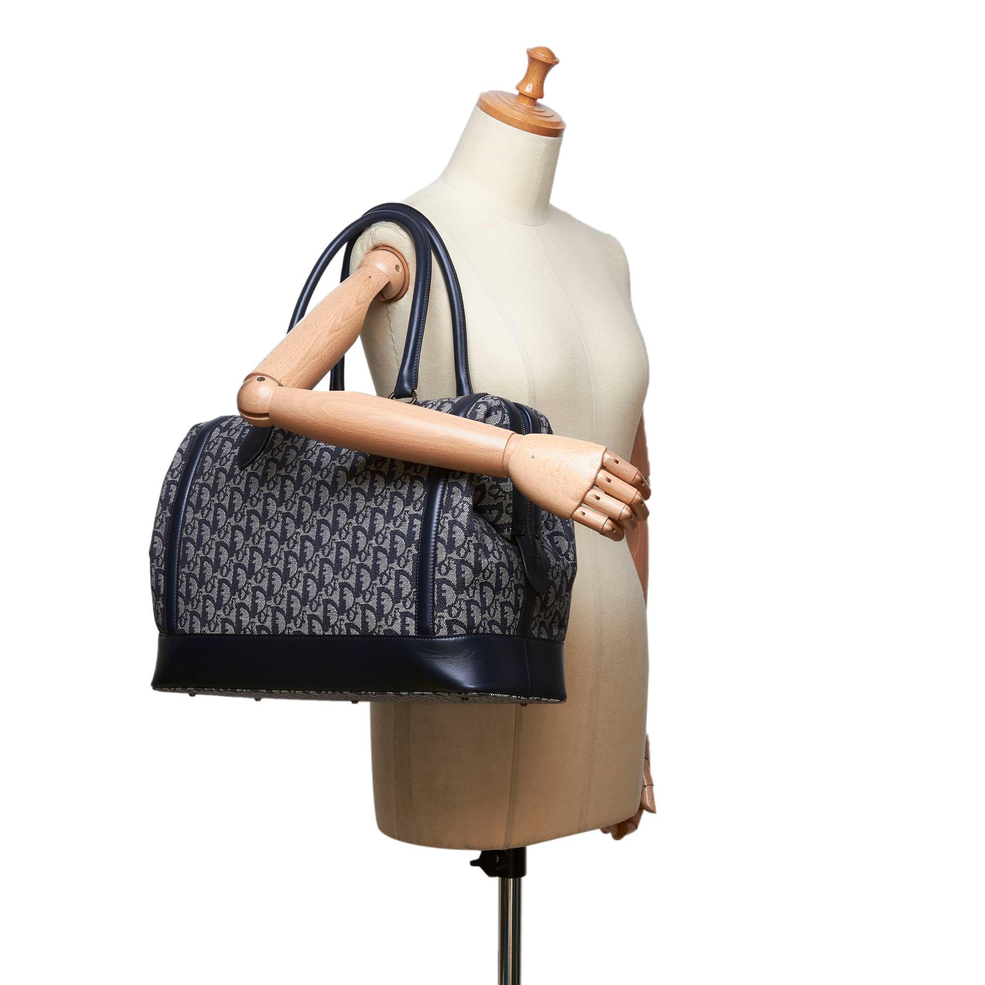 Dior Gray Light Gray Canvas Fabric Oblique Travel Bag France w/ Dust Bag 8