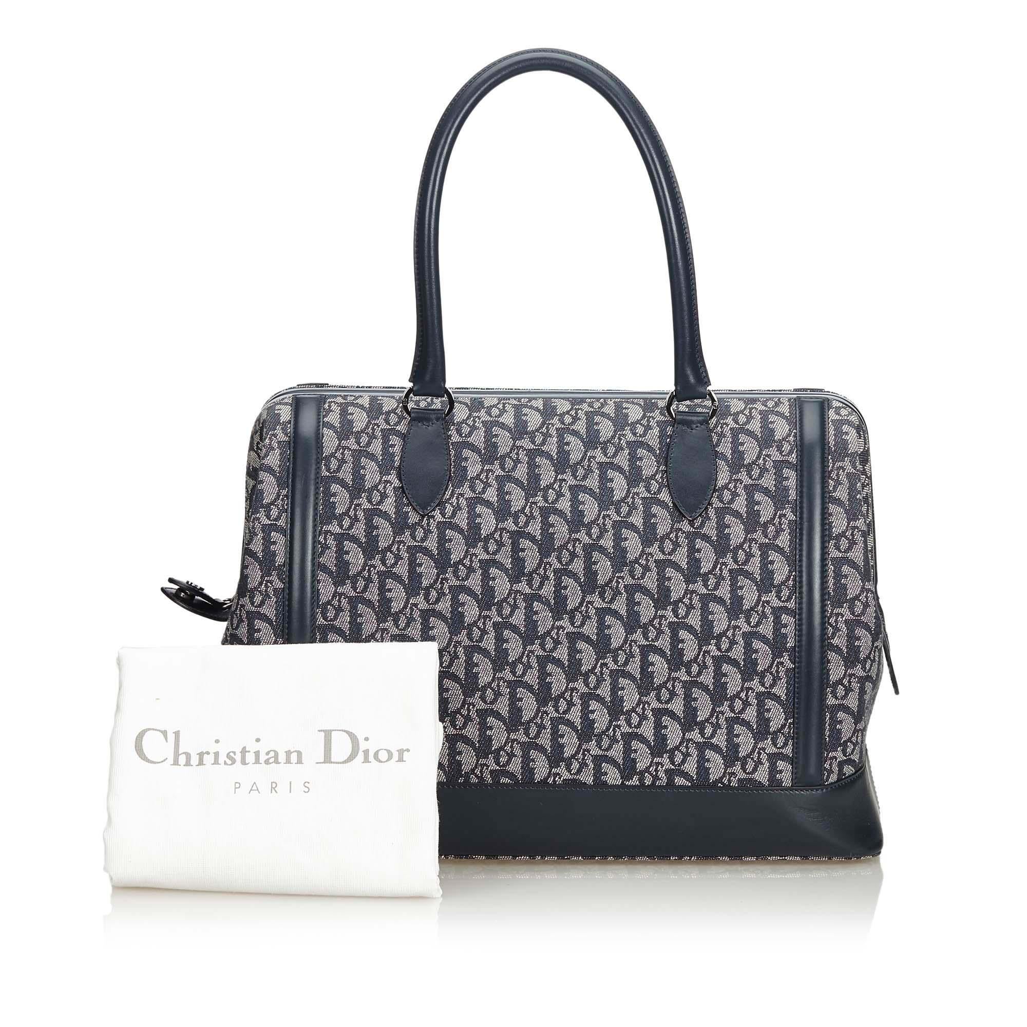Dior Gray Light Gray Canvas Fabric Oblique Travel Bag France w/ Dust Bag 9