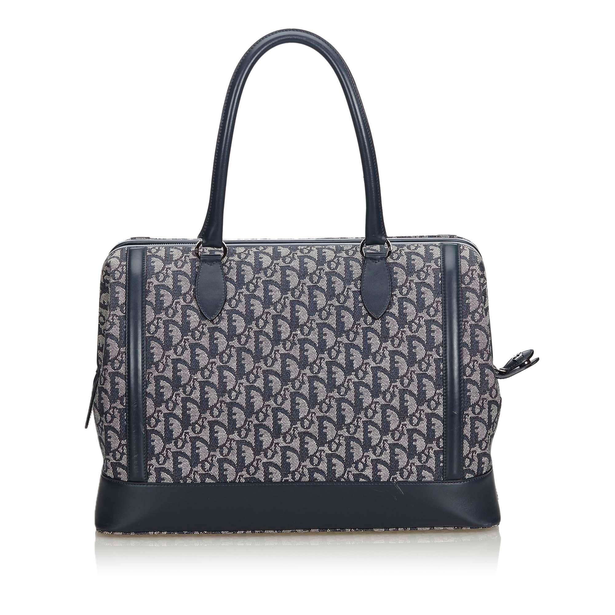 Dior Gray Light Gray Canvas Fabric Oblique Travel Bag France w/ Dust Bag In Good Condition In Orlando, FL