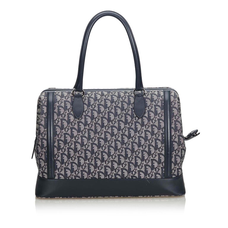 Dior Gray Light Gray Canvas Fabric Oblique Travel Bag France w/ Dust Bag at 1stDibs