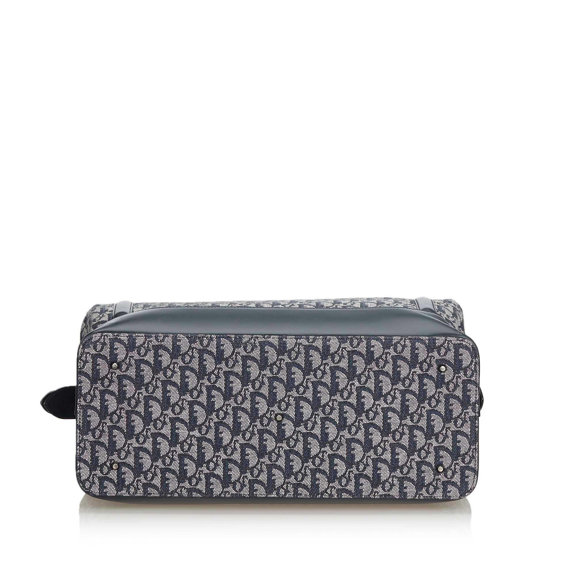 Women's Dior Gray Light Gray Canvas Fabric Oblique Travel Bag France w/ Dust Bag