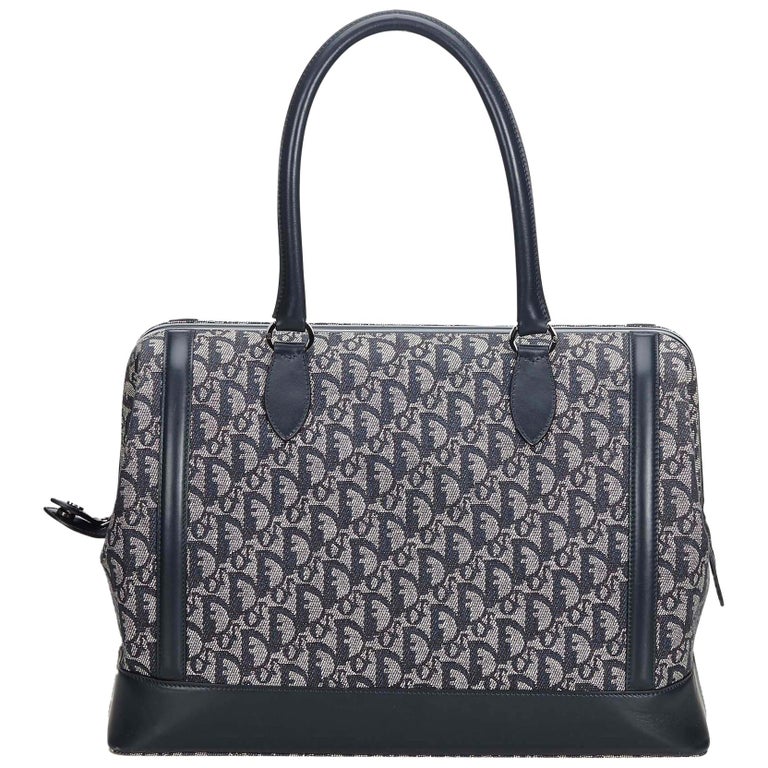 Dior Gray Light Gray Canvas Fabric Oblique Travel Bag France w/ Dust Bag at 1stDibs