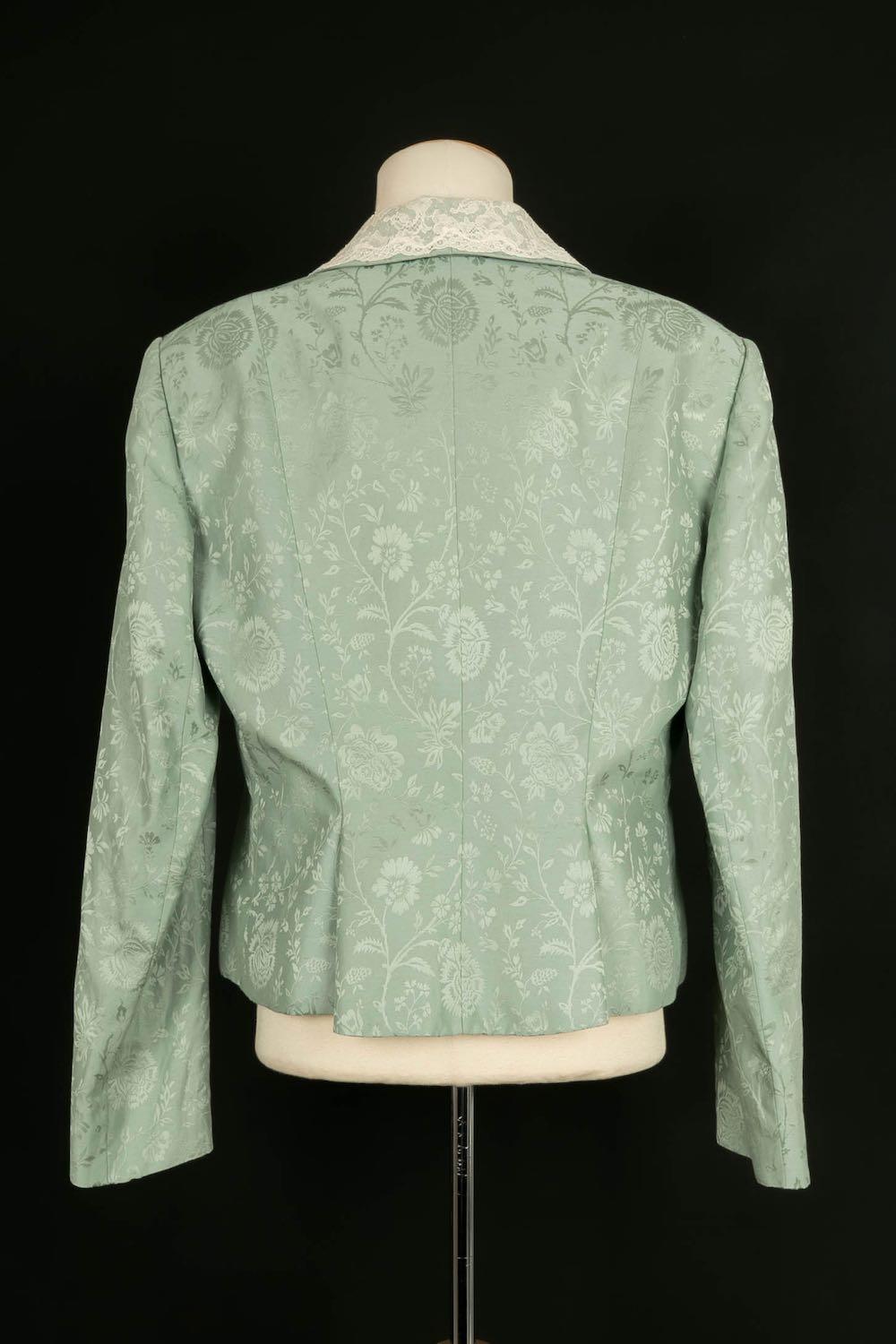 Gray Dior Green and White Jacket with Lace Trim For Sale