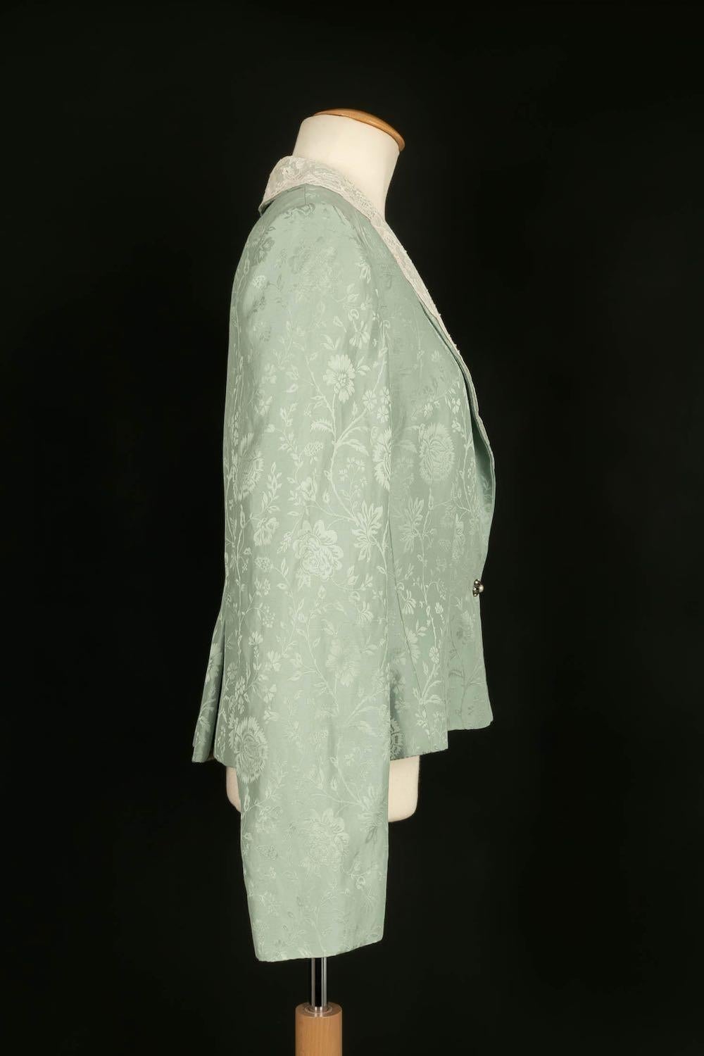 Dior Green and White Jacket with Lace Trim In Good Condition For Sale In SAINT-OUEN-SUR-SEINE, FR