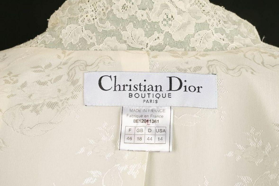 Dior Green and White Jacket with Lace Trim For Sale 2