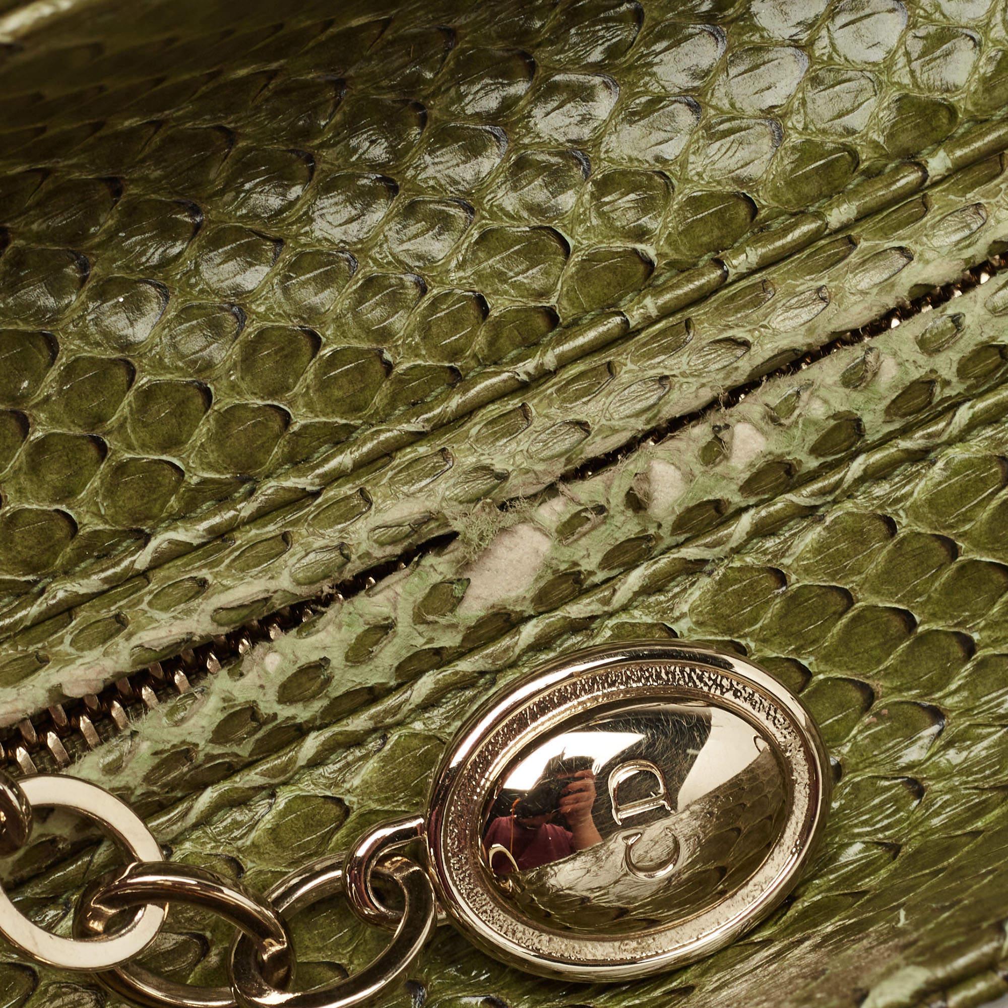 Dior Green/Black Python Medium Lady Dior Tote 14