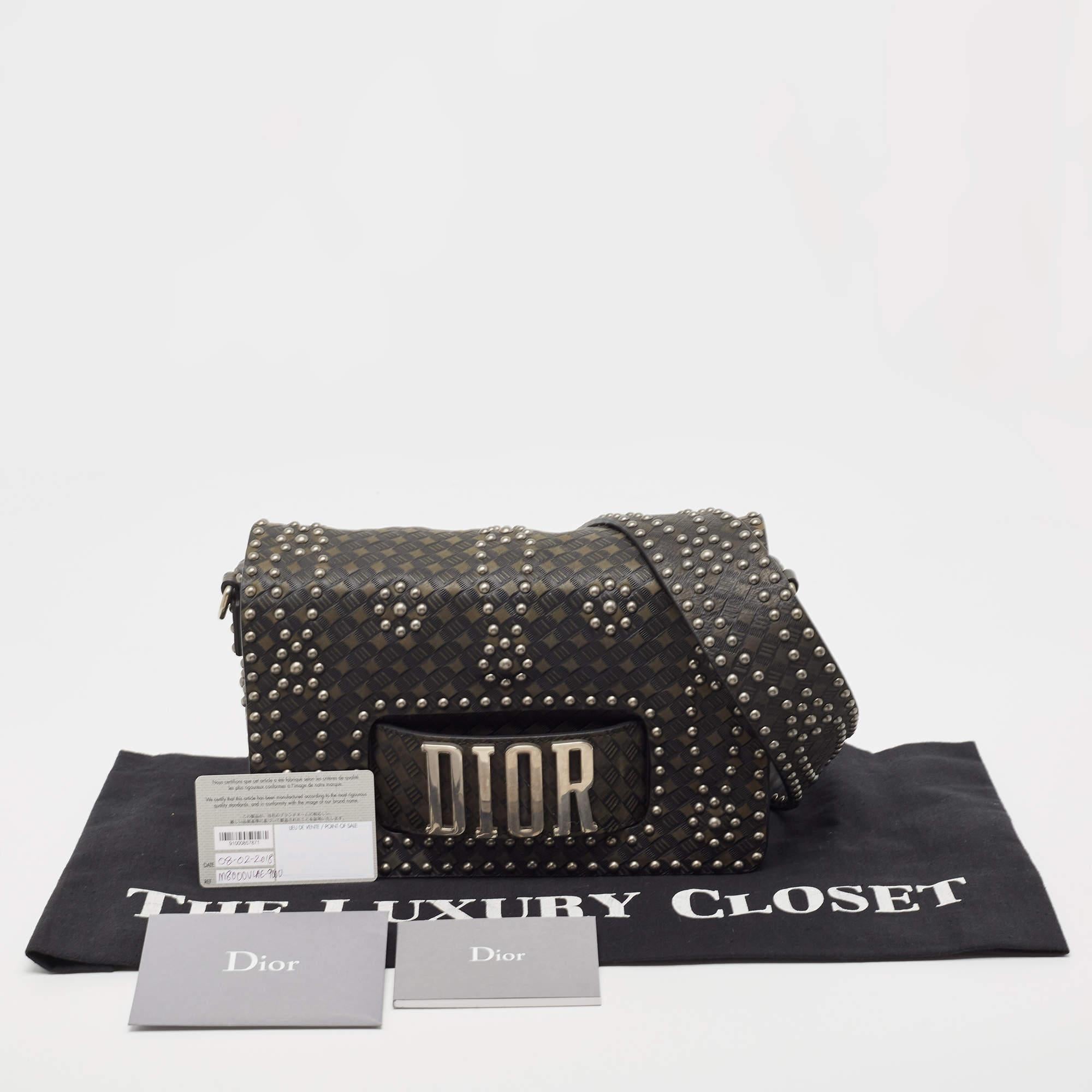 Dior Green/Black Studded Leather Medium Dio(r)evolution J'Adior Chain Bag For Sale 10