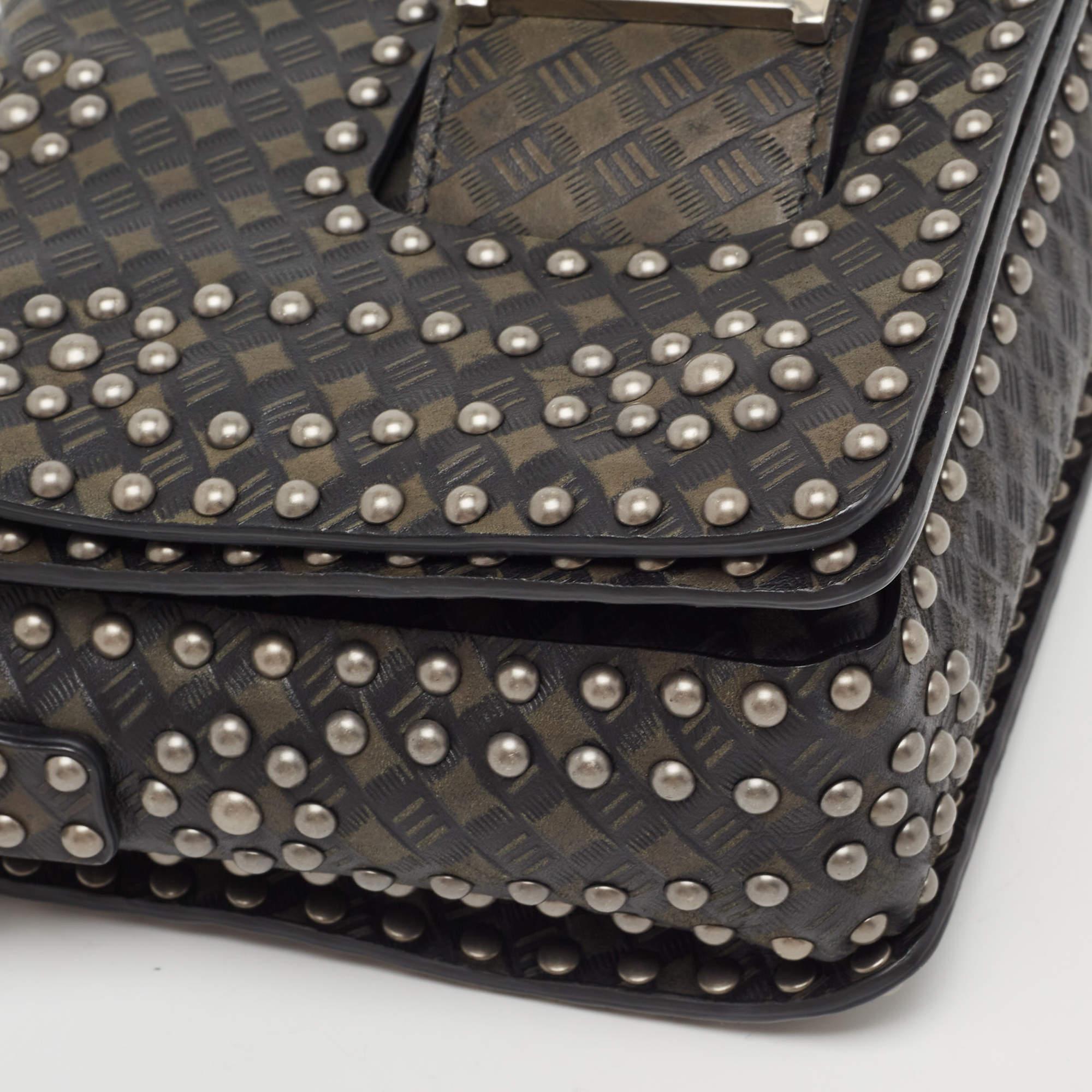 Dior Green/Black Studded Leather Medium Dio(r)evolution J'Adior Chain Bag For Sale 1