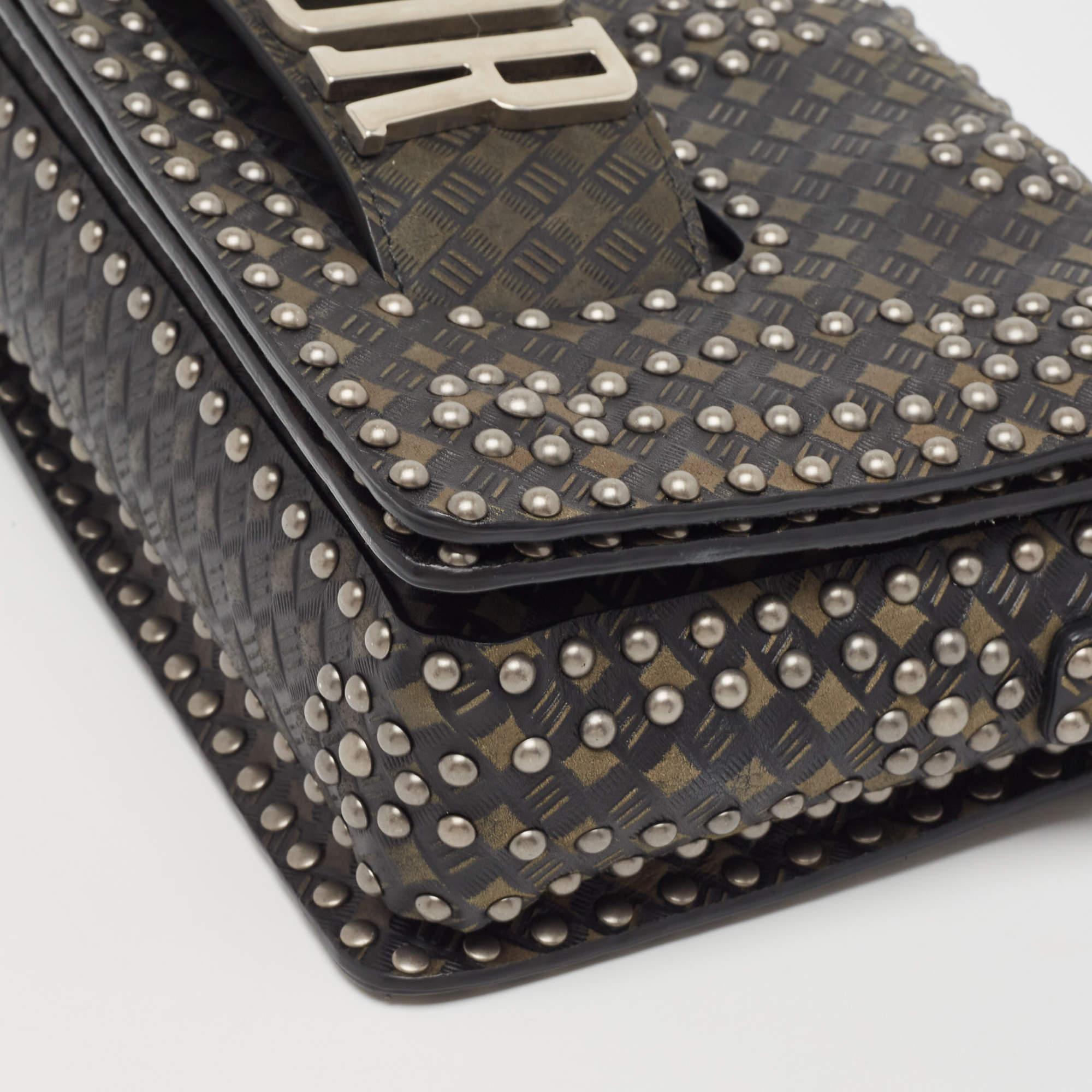 Dior Green/Black Studded Leather Medium Dio(r)evolution J'Adior Chain Bag For Sale 2