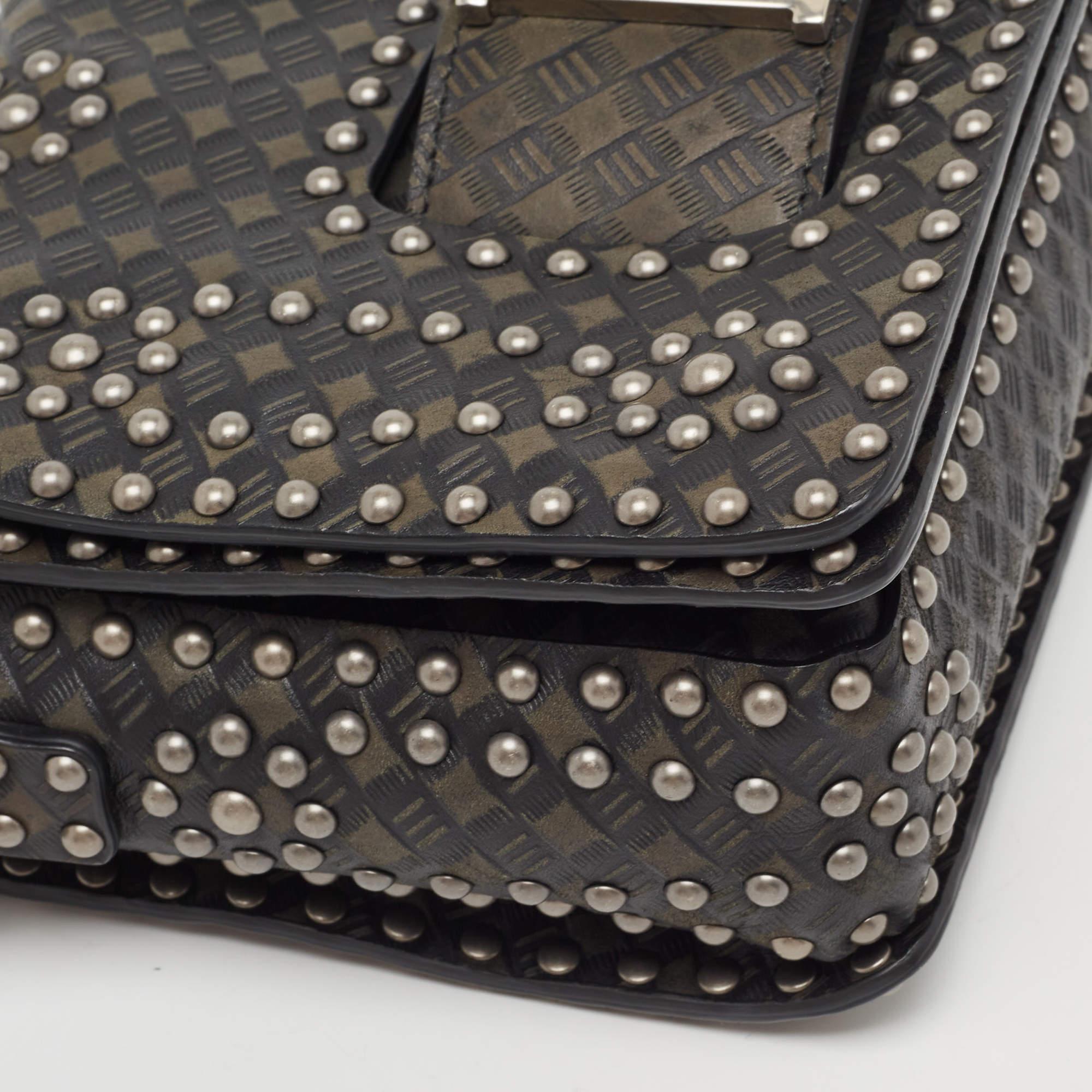 Dior Green/Black Studded Leather Medium Dio(r)evolution J'Adior Chain Bag For Sale 2