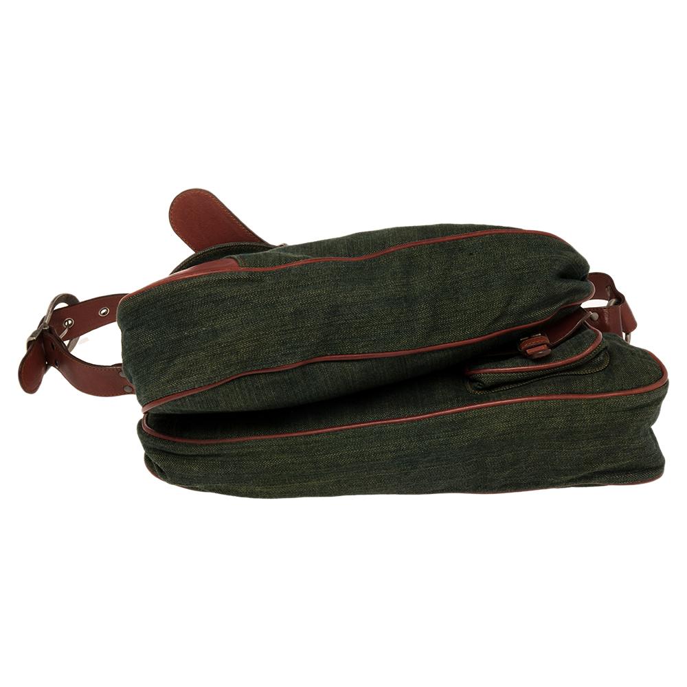 Dior Green/Brown Canvas and Leather Large Gaucho Double Saddle Bag In Good Condition In Dubai, Al Qouz 2