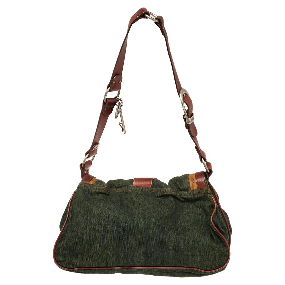 Dior Green/Brown Canvas and Leather Large Gaucho Double Saddle Bag 1