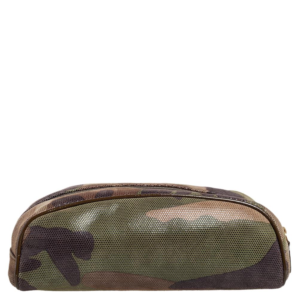 Dior Green Camouflage Print Shimmer Leather Zip Pouch For Sale 3