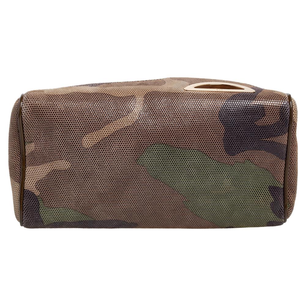 Dior Green Camouflage Print Shimmer Leather Zip Pouch For Sale 4