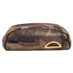 Dior Green Camouflage Print Shimmer Leather Zip Pouch