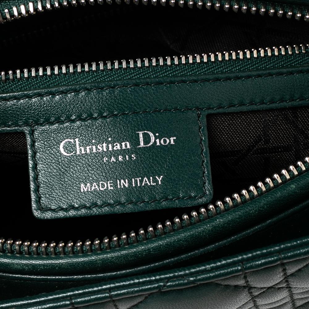 Dior Green Cannage Leather Medium Lady Dior Tote 5