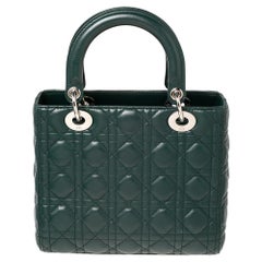 Dior Green Cannage Leather Medium Lady Dior Tote