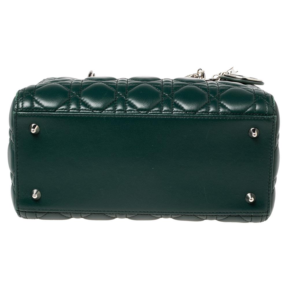 Black Dior Green Cannage Leather Medium Lady Dior Tote