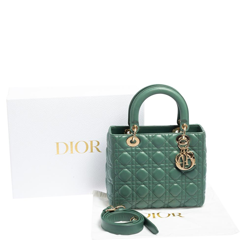 Dior Green Cannage Leather Medium Lady Dior Tote 2