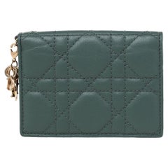 Used Dior Green Cannage Leather Mini Lady Dior Card Case