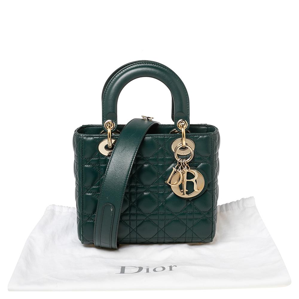 Dior Green Cannage Leather Small Lucky Badges Lady Dior Tote 4