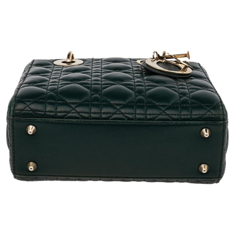 Dior Green Cannage Leather Small Lucky Badges Lady Dior Tote For Sale