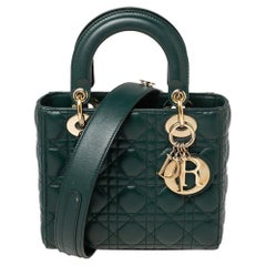 Dior Green Cannage Leather Small Lucky Badges Lady Dior Tote