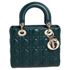 Dior Green Cannage Leather Small My Lady Dior Tote