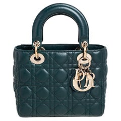 Dior Green Cannage Leather Small My Lady Dior Tote