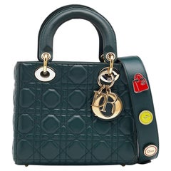 Dior Green Cannage Leather Small My Lady Dior Tote