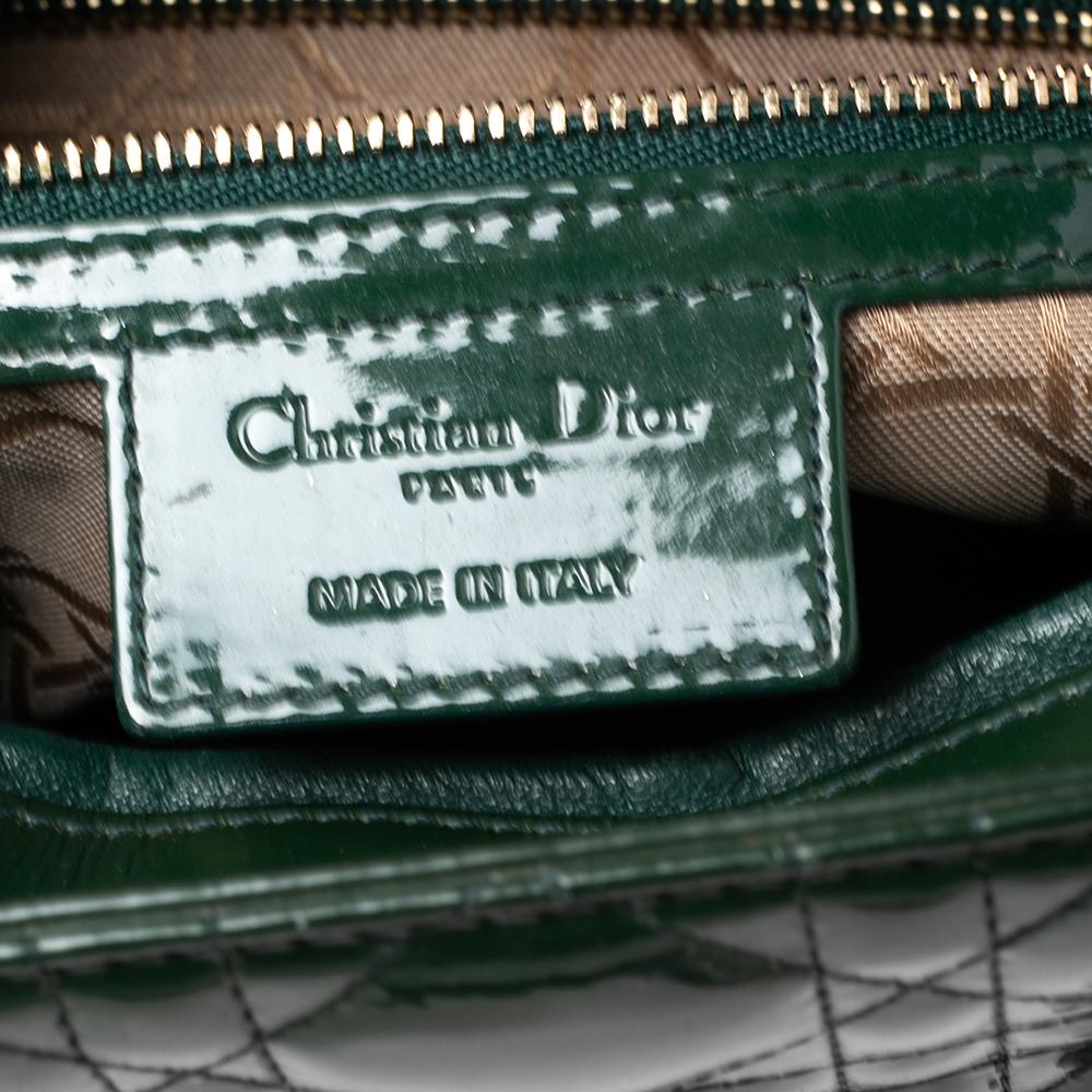 Dior Green Cannage Patent Leather Large Lady Dior Tote 2