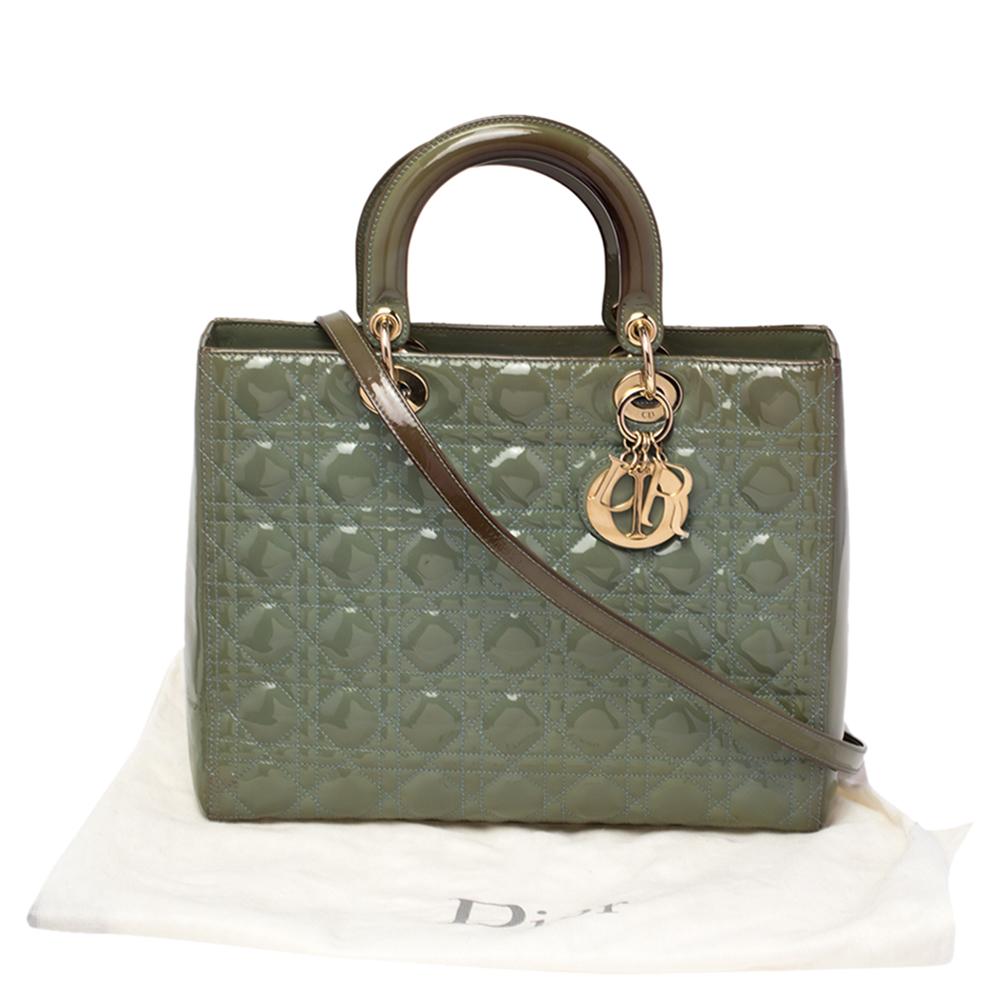 Dior Green Cannage Patent Leather Large Lady Dior Tote 9